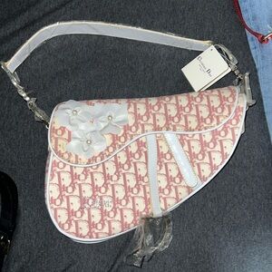Vintage Dior pink beige saddle bag